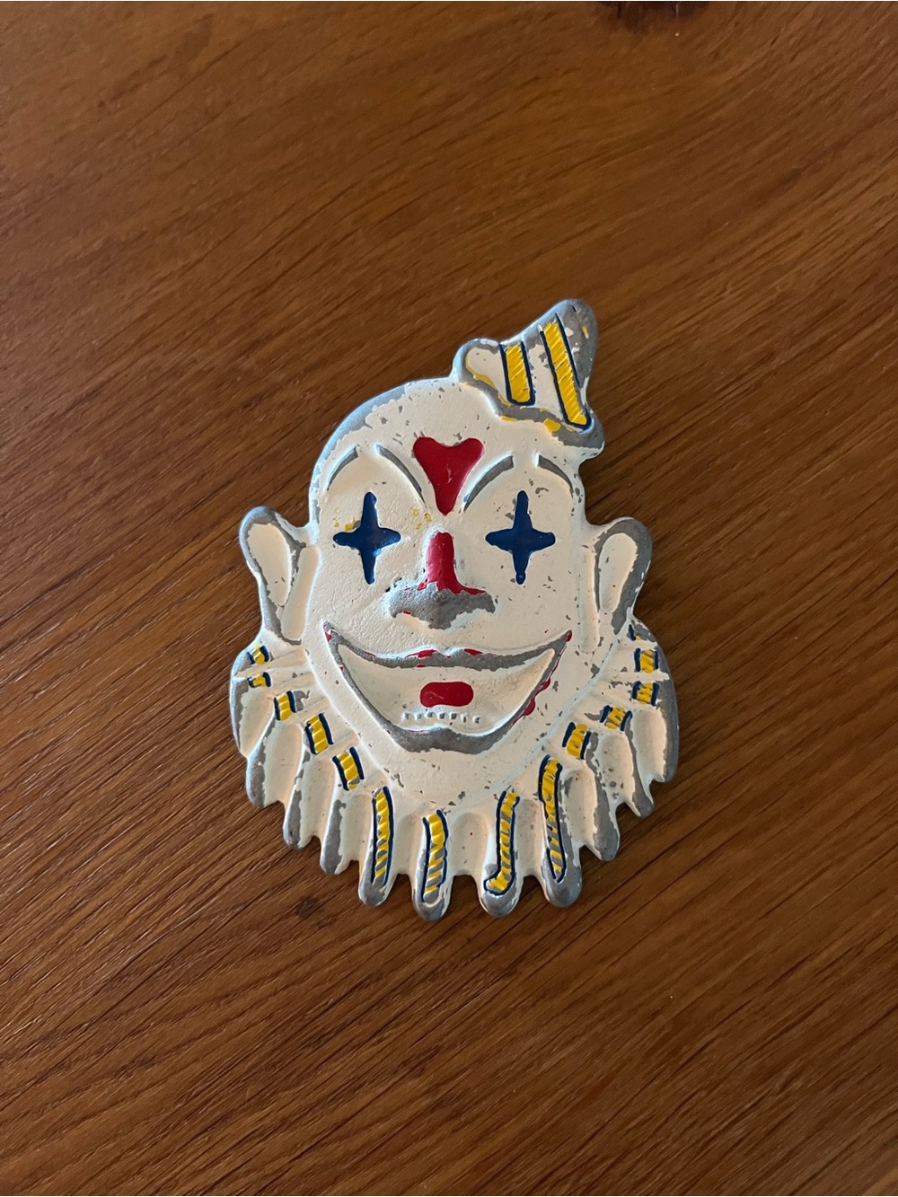 McQ by Alexander McQueen Cream Clown Face Brooch with Red, Blue & Yellow Accents